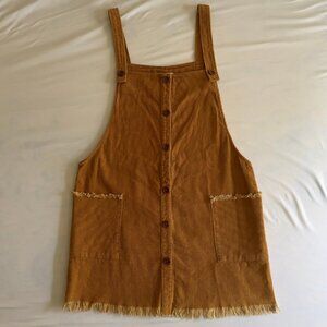 Corduroy Mini Pinafore Dress in Mustard